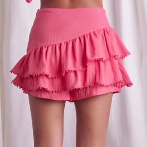 NEW  DO ‎ + BE CORAL RUFFLE POM POM DETAILED HIGH WAISTED SKORT
